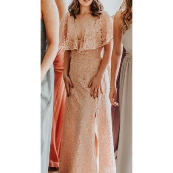 Asos Formal Dress Full Length Peach Lace Bridesmaid Wedding Size 4 (READ) - Picture 10 of 10
